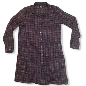 Bobeau Womens Button Down Sheer Plaid Tunic sz S